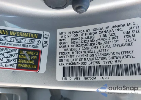 2013 Honda Cr-V Ex z USA, uszkodzony, nr VIN 2HKRM4H50DH645758